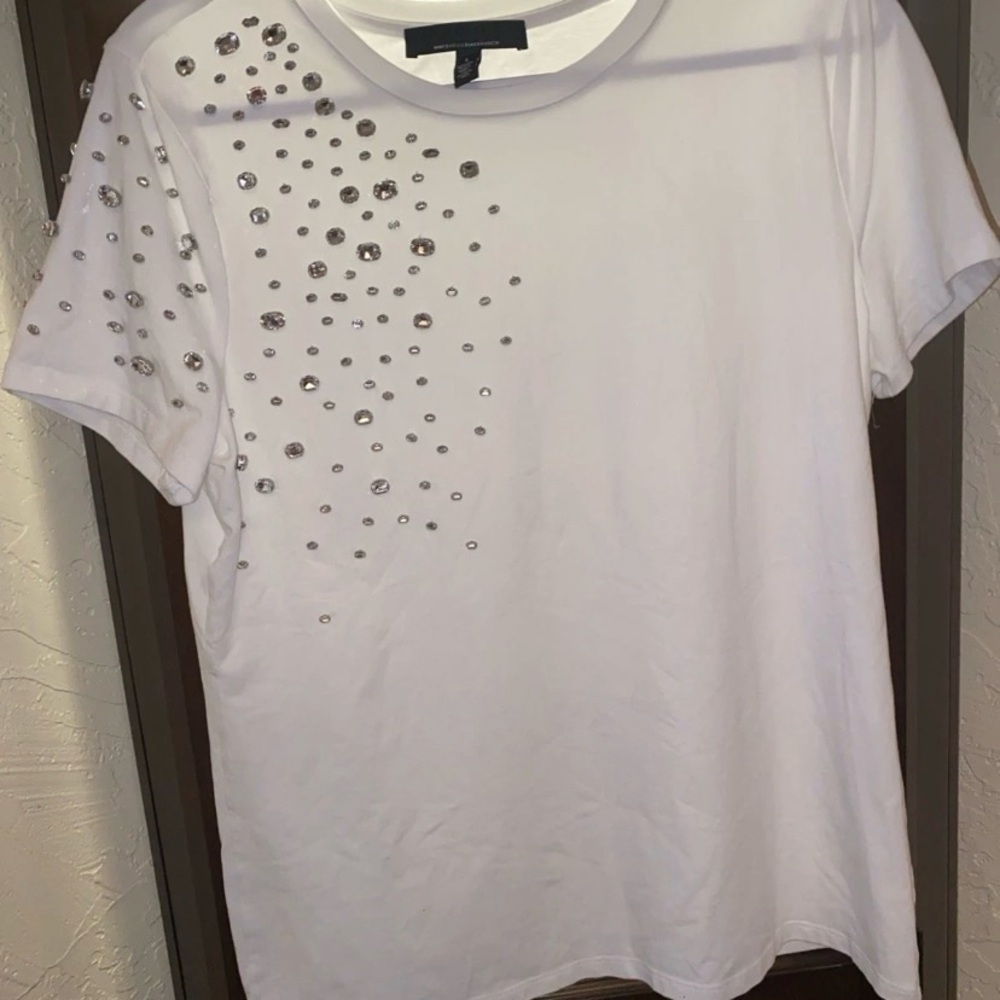 White House Black Market White Top With Rhinestones Size L